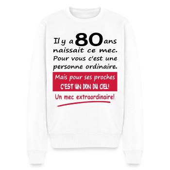 80 ans / anniversaire 80 ans / homme 80 ans - Pull Premium bio Homme - blanc - Devant - Thijin (182cm)