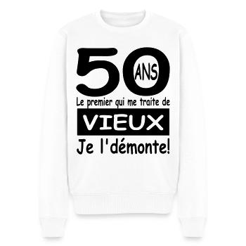 50 ans et je ne suis pas vieux / cadeau 50 ans - Pull Premium bio Homme - blanc - Devant - Thijin (182cm)