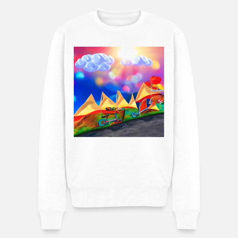 bicicule dans la montagne avec un ciel ensoleillé pendant le refroidissement - Pull Premium bio Homme - blanc