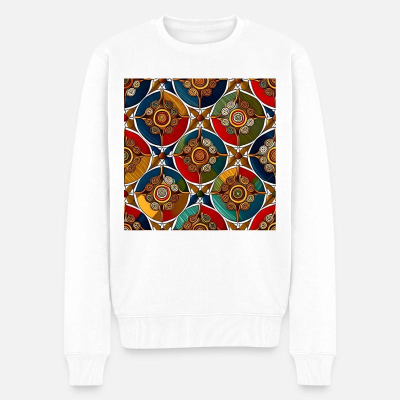 Motif Ajrakh moderne - Pull Premium bio Homme - blanc