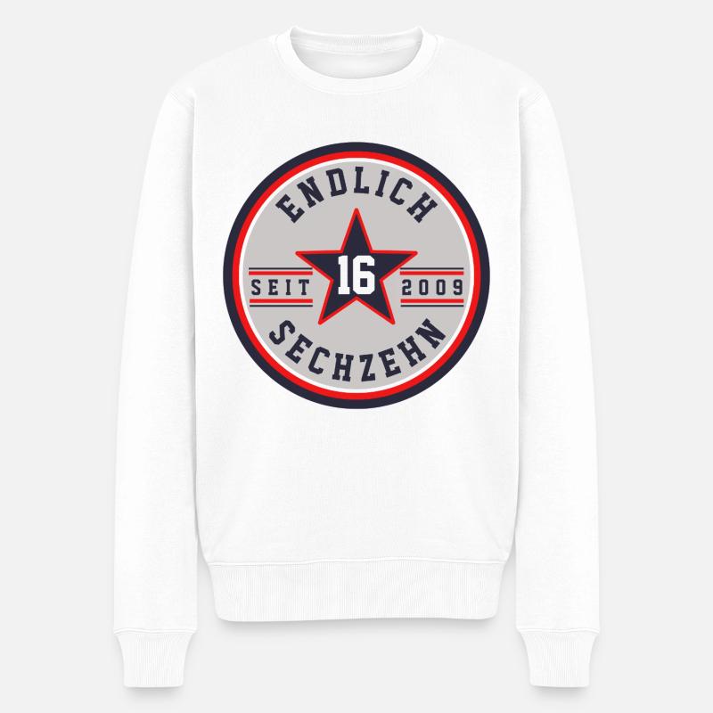 ENDLICH SECHZEHN - 16. GEBURTSTAG - GESCHENK SOHN - Männer Premium Bio Pullover - Weiß
