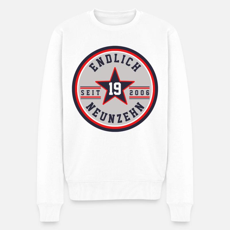 ENDLICH NEUNZEHN - 19. GEBURTSTAG - GESCHENK SOHN - Männer Premium Bio Pullover - Weiß