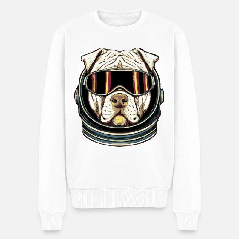 Rétro Pitbull Cosmonaute Dog Terrier - Pull Premium bio Homme - blanc