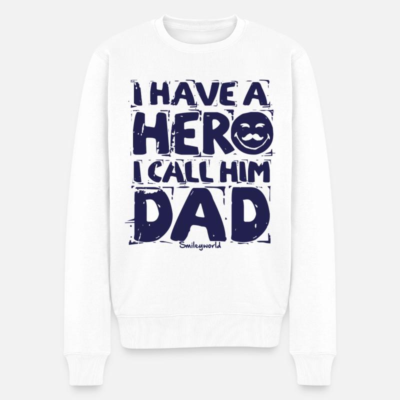 SmileyWorld Mein Held Papa - Männer Premium Bio Pullover - Weiß