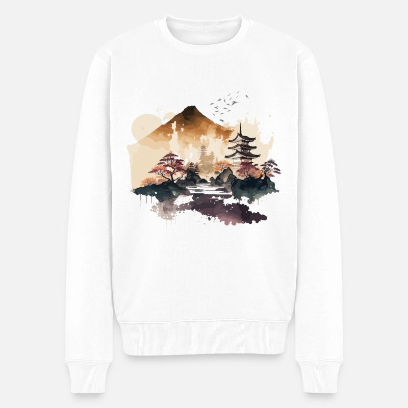 Japanischer Tempel - Männer Premium Bio Pullover - Weiß