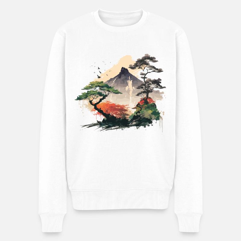 Asien Aquarellkunst - Männer Premium Bio Pullover - Weiß