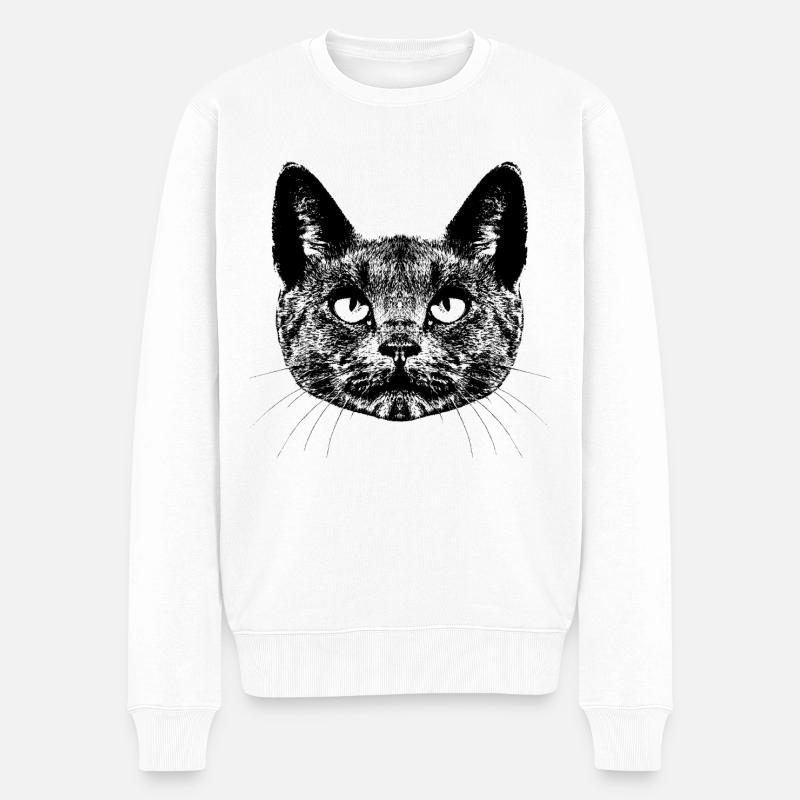 Schwarze Katze / Kopf / Portrait - Männer Premium Bio Pullover - Weiß