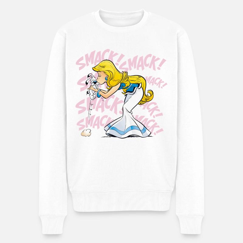 Asterix & Obelix - Falbala mit Idefix - Männer Premium Bio Pullover - Weiß