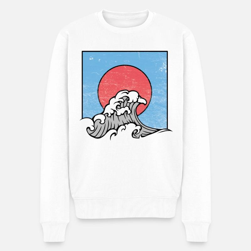 Welle, Sonnenuntergang, Surfing - Männer Premium Bio Pullover - Weiß