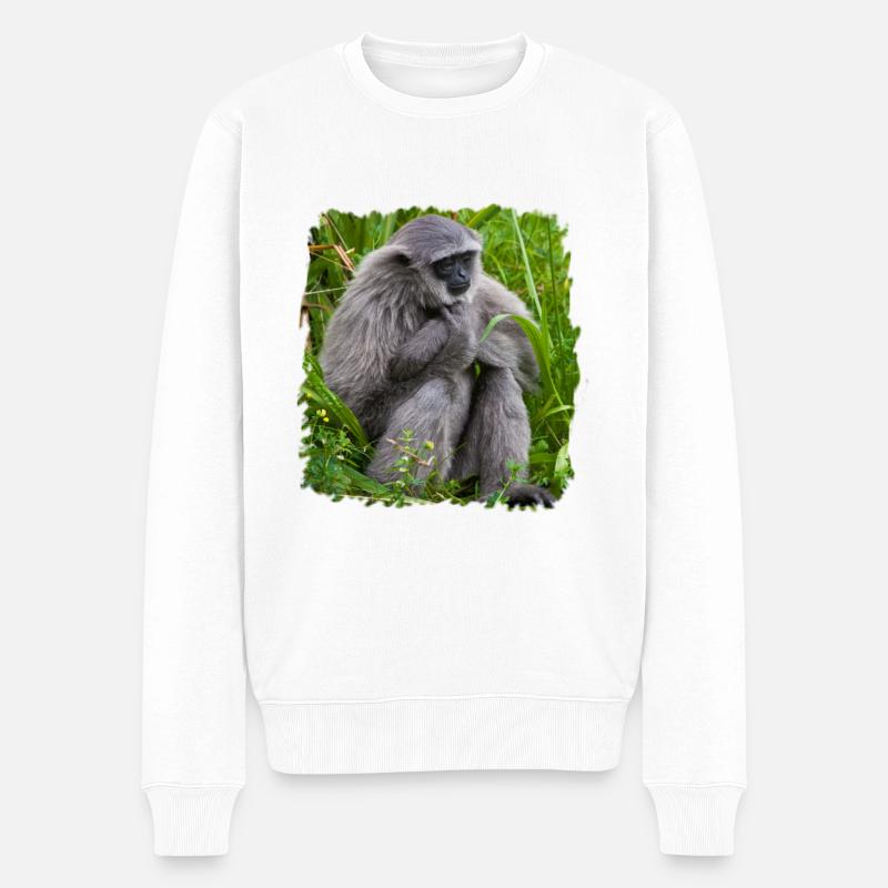 Affe Monkey Gibbon affe - Männer Premium Bio Pullover - Weiß