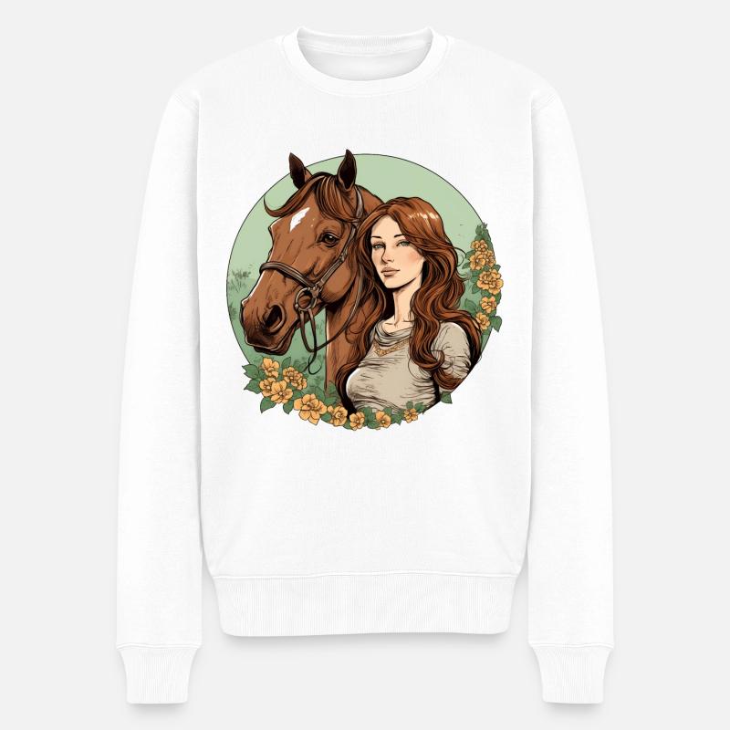 Ewige Freundschaft zwischen Frau und Pferd - Männer Premium Bio Pullover - Weiß