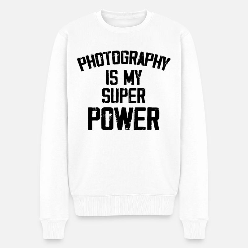 Fotografie ist meine Superkraft - Lustig - Männer Premium Bio Pullover - Weiß