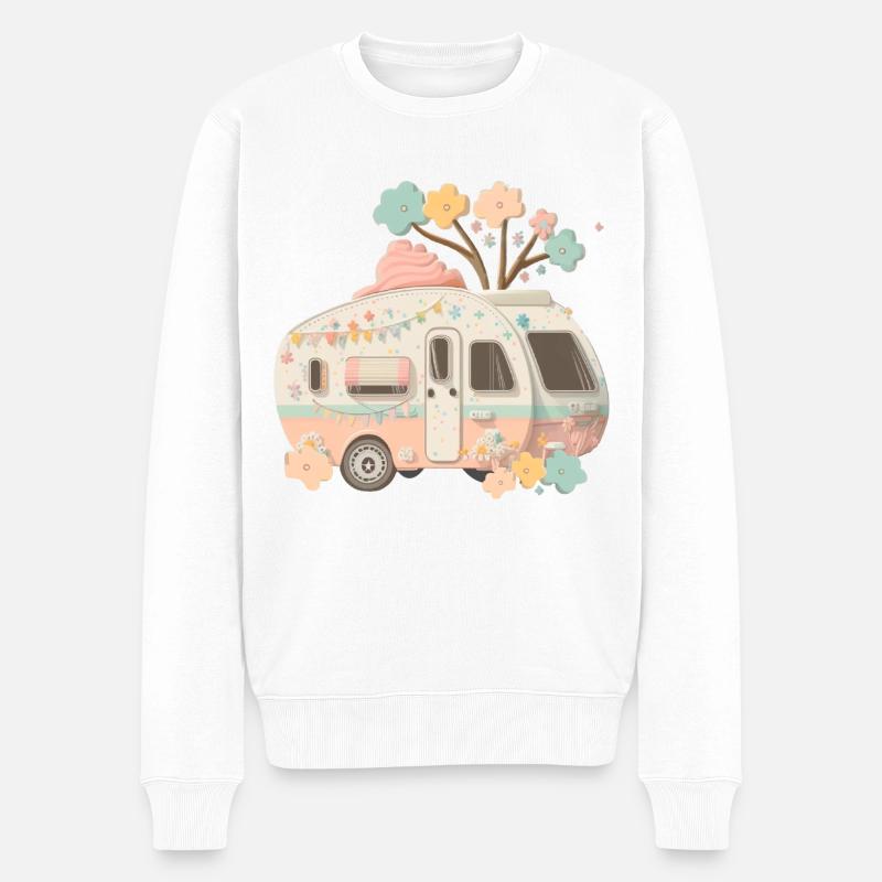 Schöner Retro-Wohnwagen - Männer Premium Bio Pullover - Weiß