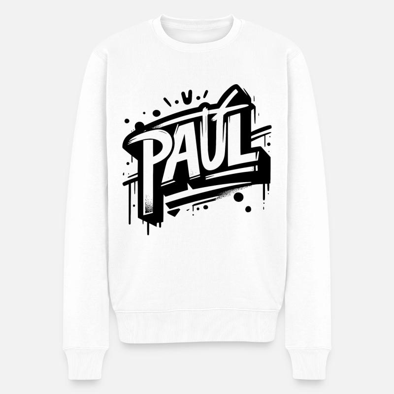 Paul Name Vorname Graffiti - Männer Premium Bio Pullover - Weiß