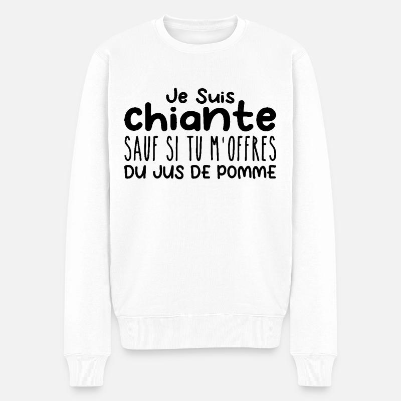 Frau, die Apfelsaft liebt. Lustiger Design-Humor - Männer Premium Bio Pullover - Weiß