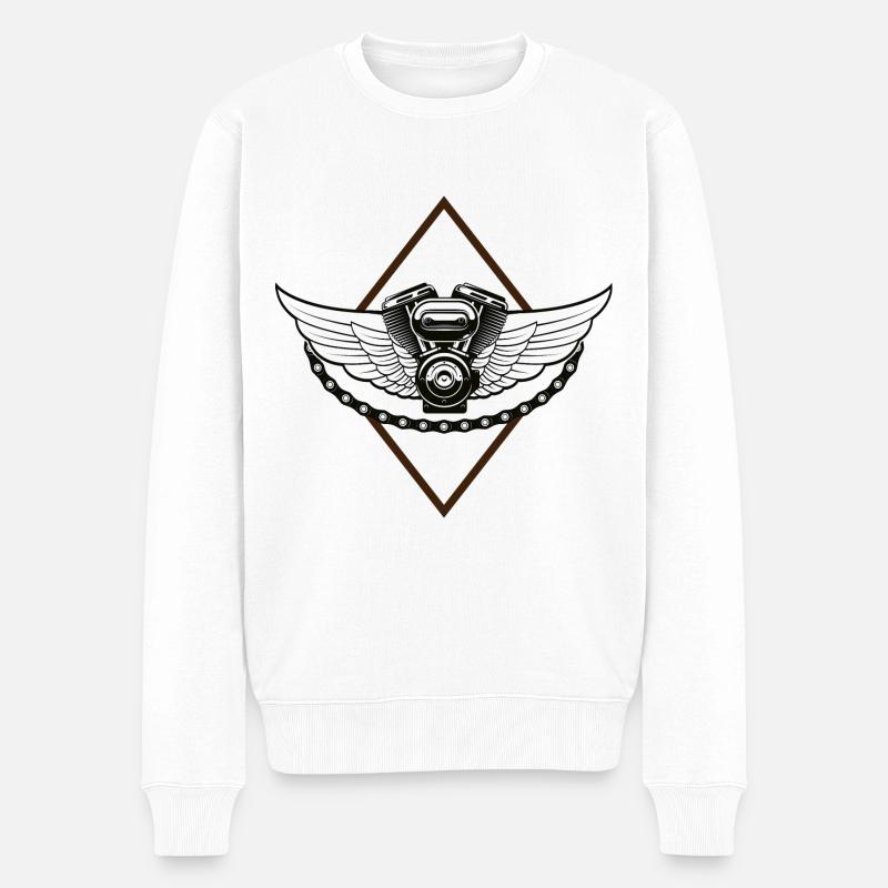 Vintage Motor mit Flügel - Biker - Motorcycle - Männer Premium Bio Pullover - Weiß