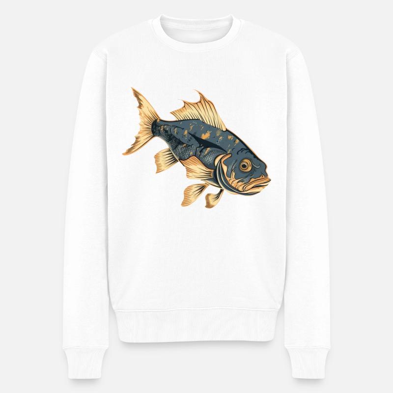 Zander Fisch, Naturgetreues Anglerdesign - Männer Premium Bio Pullover - Weiß