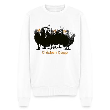 Chicken Coup - Schwarze Hühner auf Grau - Männer Premium Bio Pullover - Weiß - Vorne - Thijin (182cm)