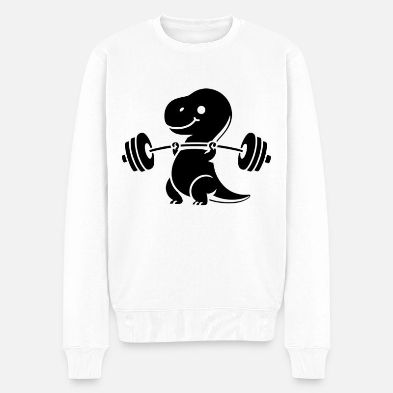 T-Rex avec entraînement avec haltères - Pull Premium bio Homme - blanc