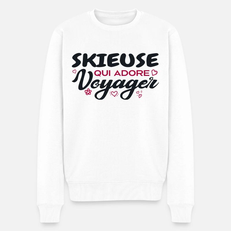 Skieuse globe-trotteuse passionnée de voyages - Pull Premium bio Homme - blanc