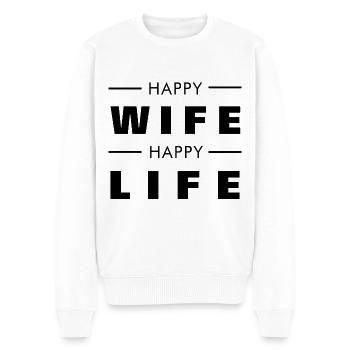 HAPPY WIFE - HAPPY LIFE - SPOUSE - MARRIED COUPLE - Men's Premium Organic Jumper - white - Front - Thijin (182cm)