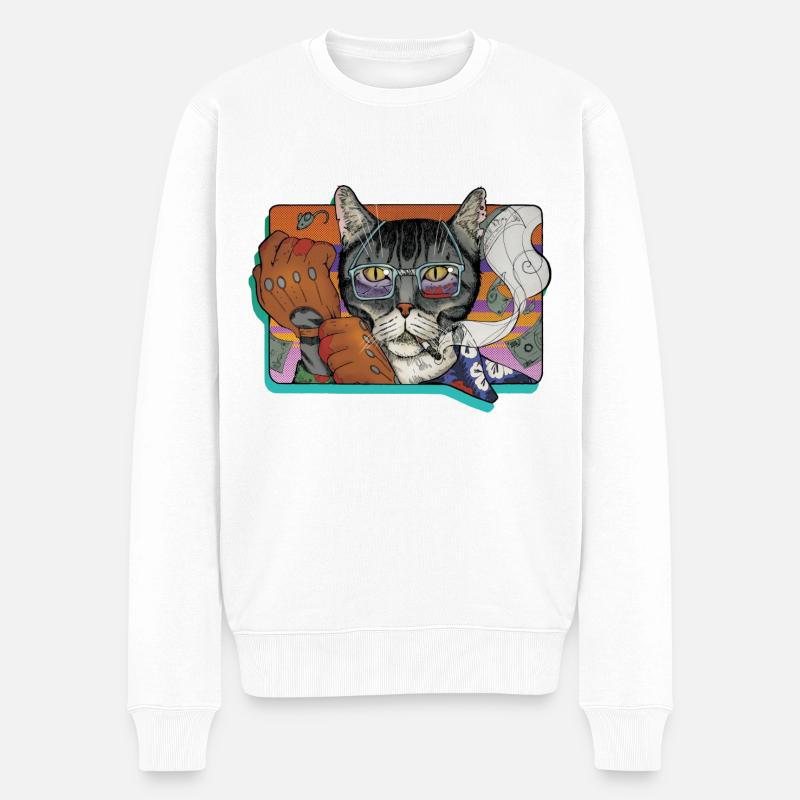 Verbrechen Katze - Männer Premium Bio Pullover - Weiß