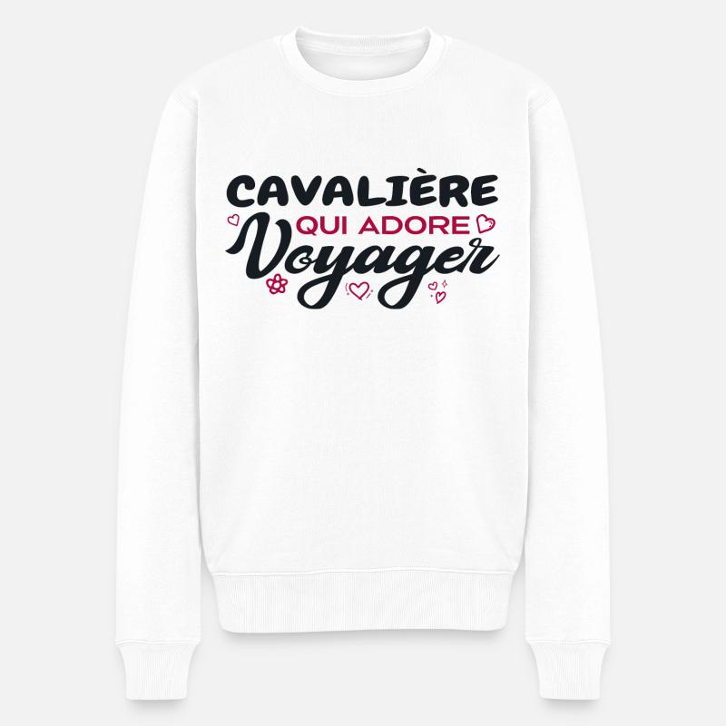 Cavalière globe-trotteuse passionnée de voyages - Pull Premium bio Homme - blanc