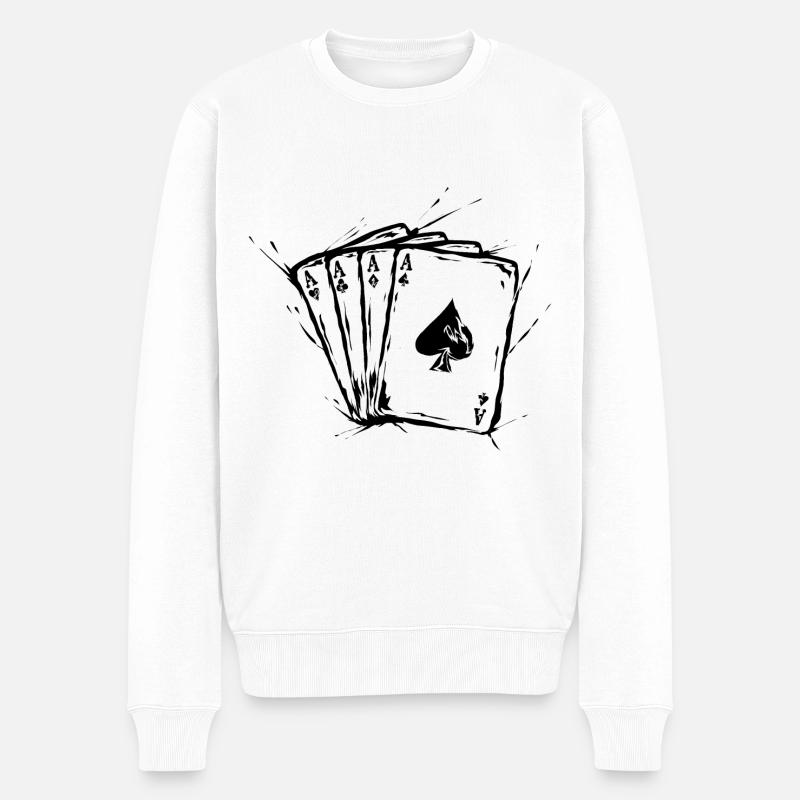 Poker Ass Karten - Männer Premium Bio Pullover - Weiß
