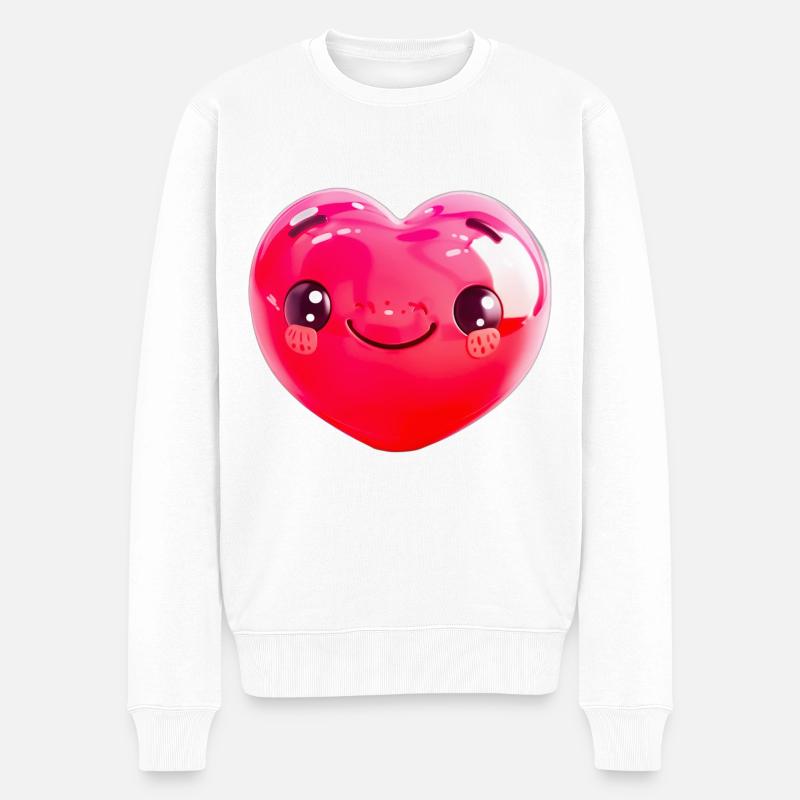 Fröhliches Herz - Männer Premium Bio Pullover - Weiß