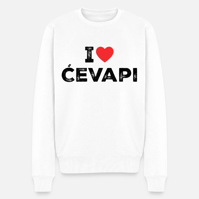 I Love Cevapi - I Heart Cevapi - Balkan Food - Männer Premium Bio Pullover - Weiß