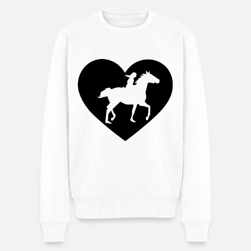 Cœur 1 et Cheval - (2) - Pull Premium bio Homme - blanc