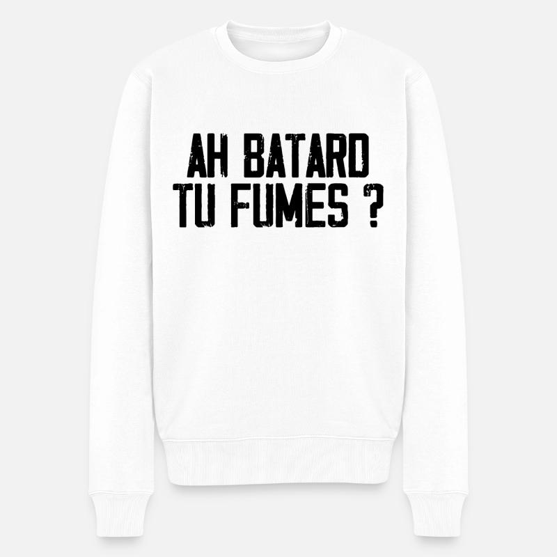 Oh Bastard, rauchst du? - Männer Premium Bio Pullover - Weiß
