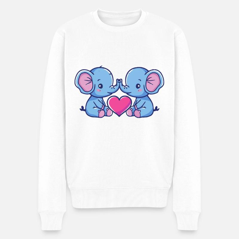 Éléphant Bande Dessinée Couple Amour - Pull Premium bio Homme - blanc