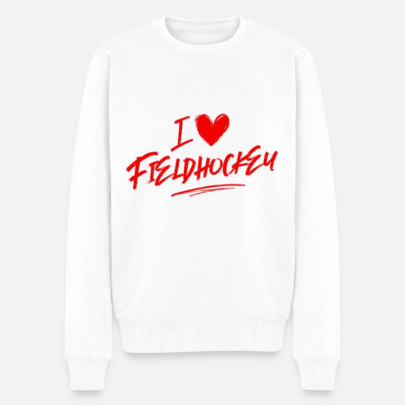 Ich liebe Fieldhockey - Männer Premium Bio Pullover - Weiß
