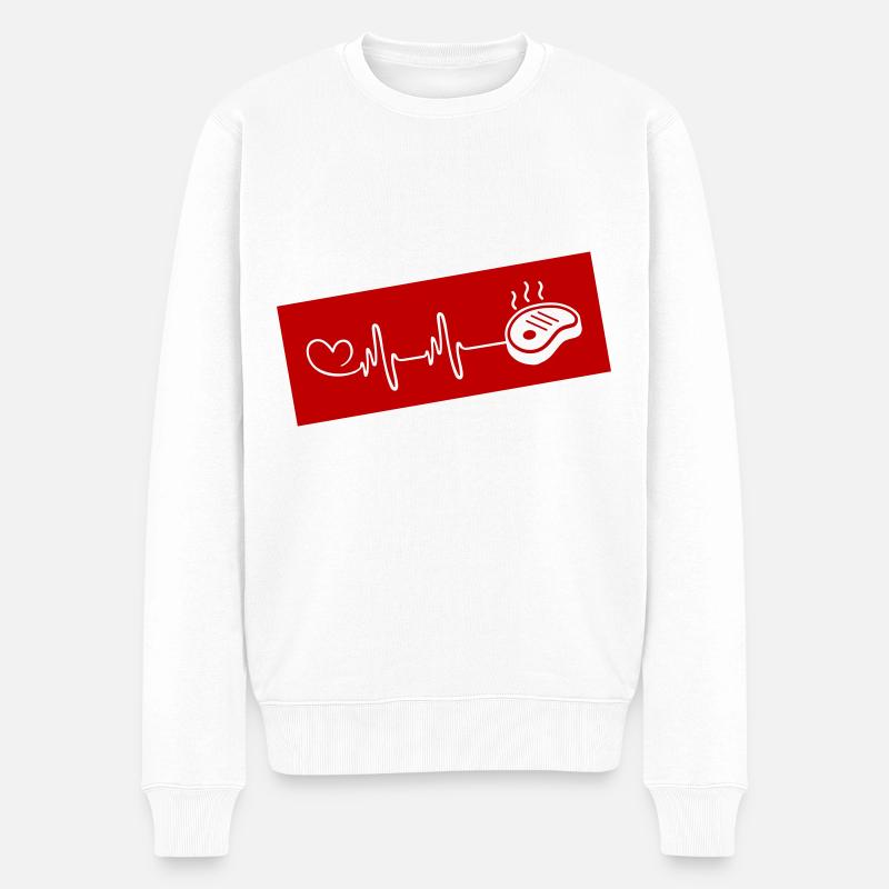 Steak Herzschlag Puls - Männer Premium Bio Pullover - Weiß