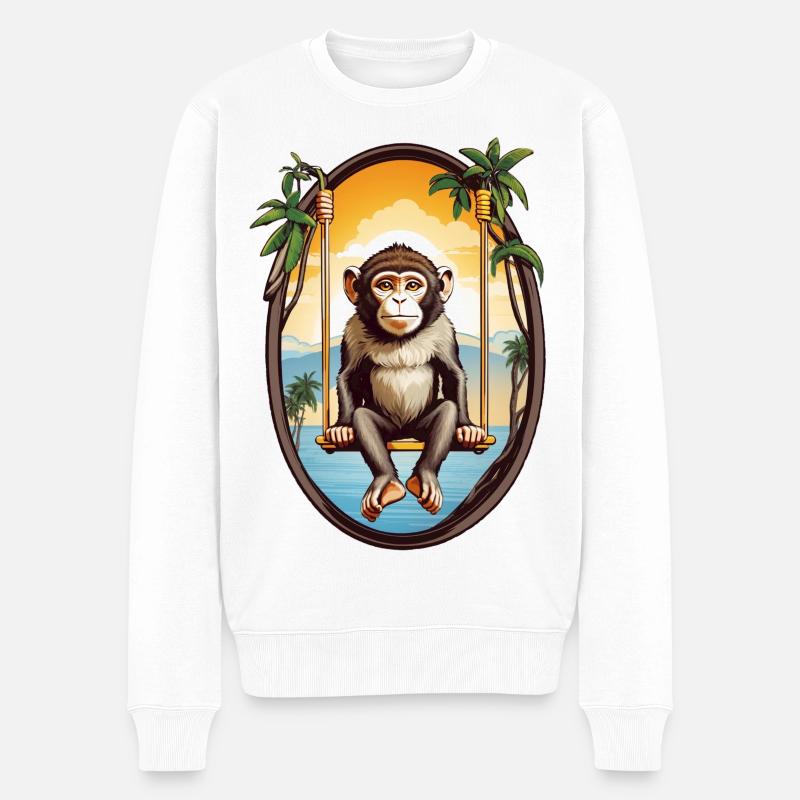 Singe sur balançoire - Pull Premium bio Homme - blanc