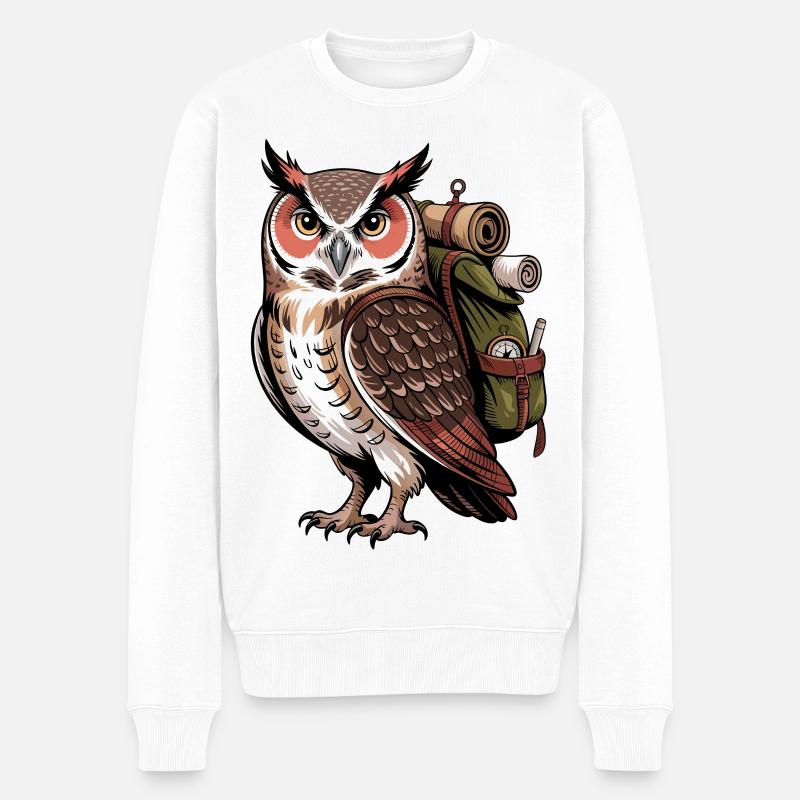 Hibou grand-duc avec sac à dos - Pull Premium bio Homme - blanc