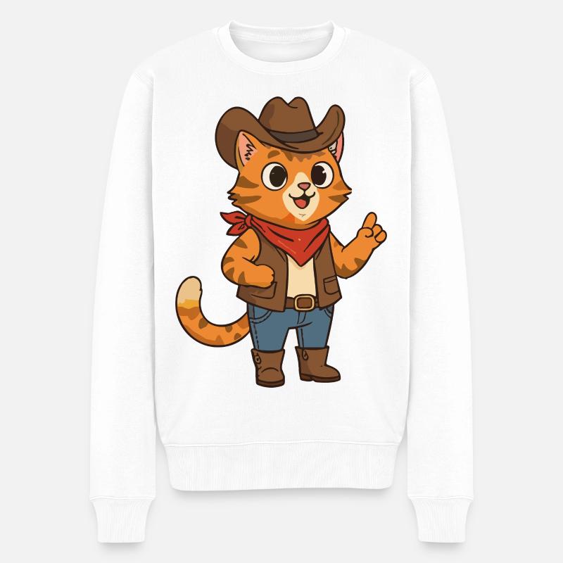 Wild West Katze Cowboy Design - Männer Premium Bio Pullover - Weiß