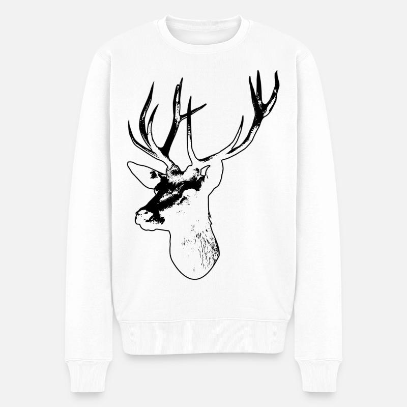 Hirsch - Männer Premium Bio Pullover - Weiß