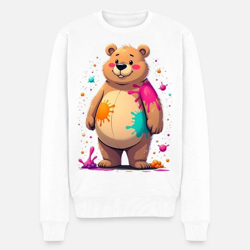 Kunterbunter Farbbär Kunst - Männer Premium Bio Pullover - Weiß
