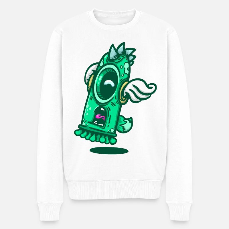 Grünes Geflügeltes Monsterfenster - Männer Premium Bio Pullover - Weiß