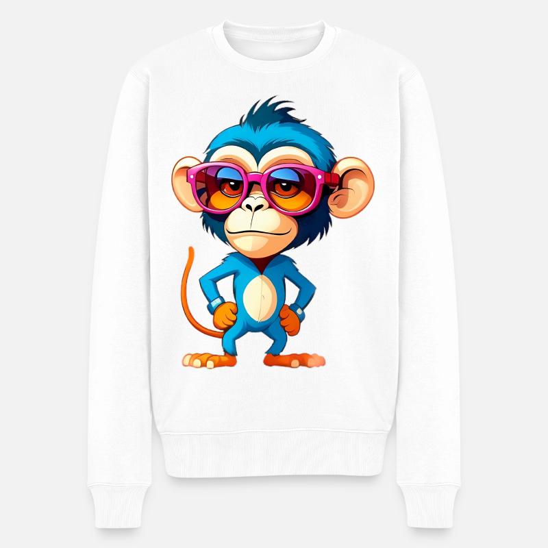 Kunterbunter Affe im Blauem Anzug - Männer Premium Bio Pullover - Weiß