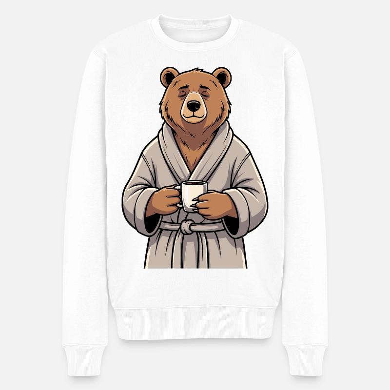 Bär mit Kaffee - Männer Premium Bio Pullover - Weiß