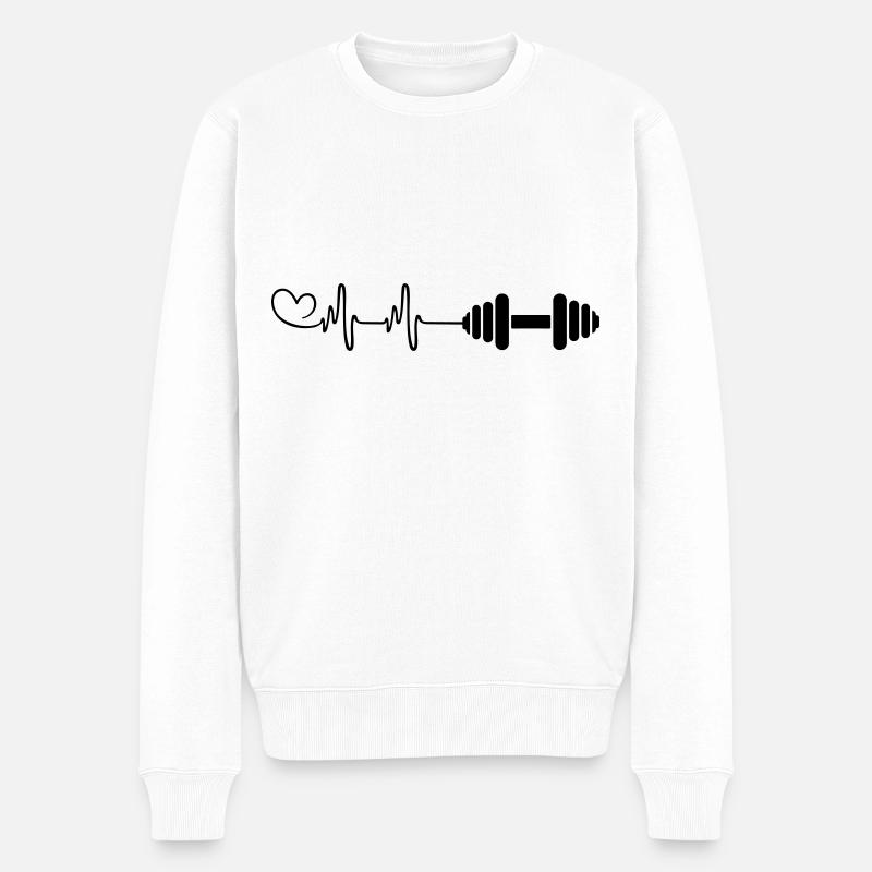 Hantel Herzschlag - Männer Premium Bio Pullover - Weiß
