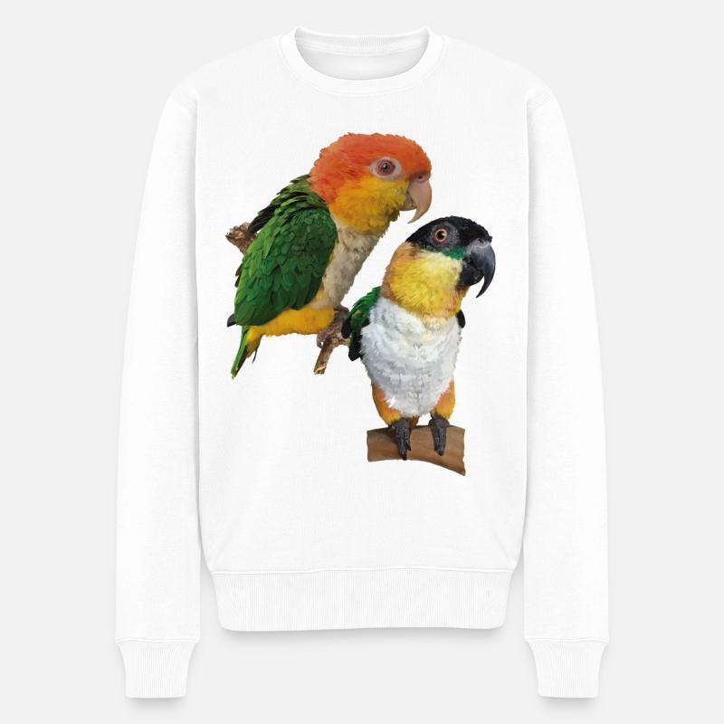 Der orangeköpfige Caique - Männer Premium Bio Pullover - Weiß