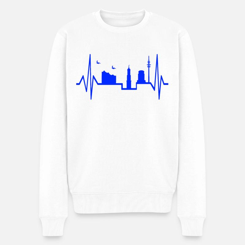 Hamburg Herzschlag Skyline Elphi Michel etc. - Männer Premium Bio Pullover - Weiß