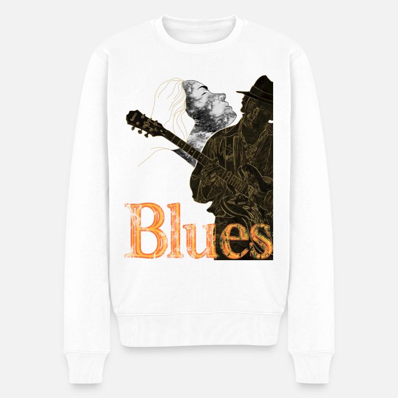 Blues Musik - Männer Premium Bio Pullover - Weiß