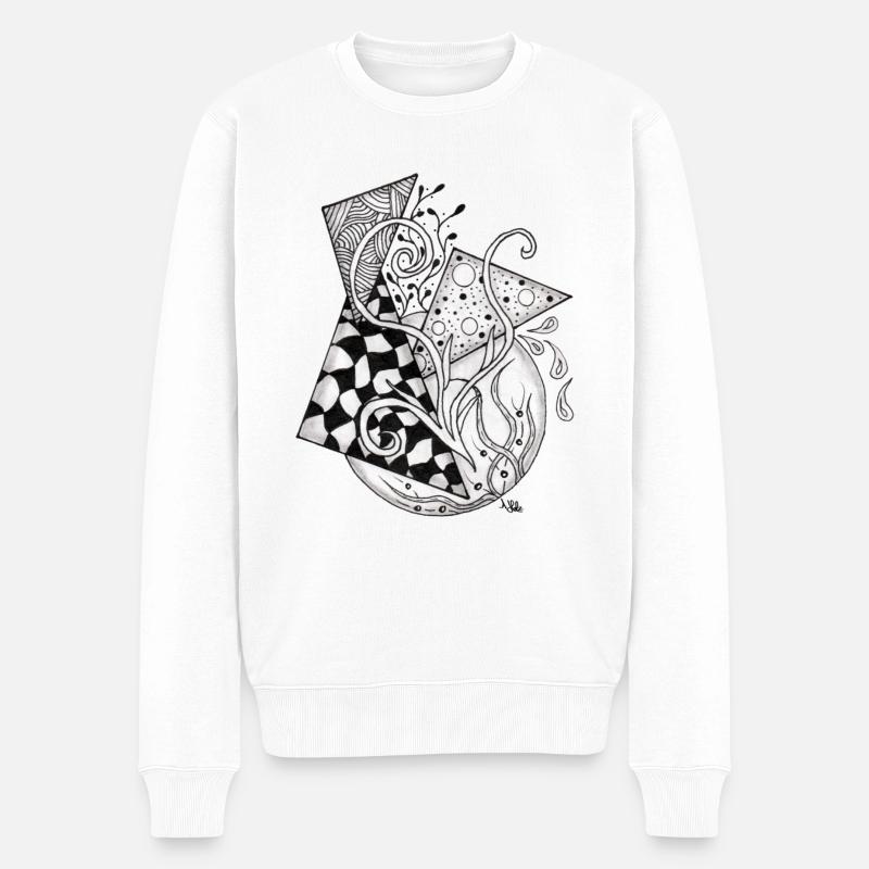 Florale Tangle Zeichnung Geometrisch - Männer Premium Bio Pullover - Weiß