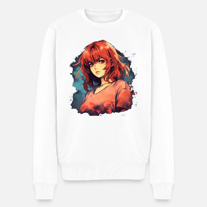 Anime Girl - Männer Premium Bio Pullover - Weiß