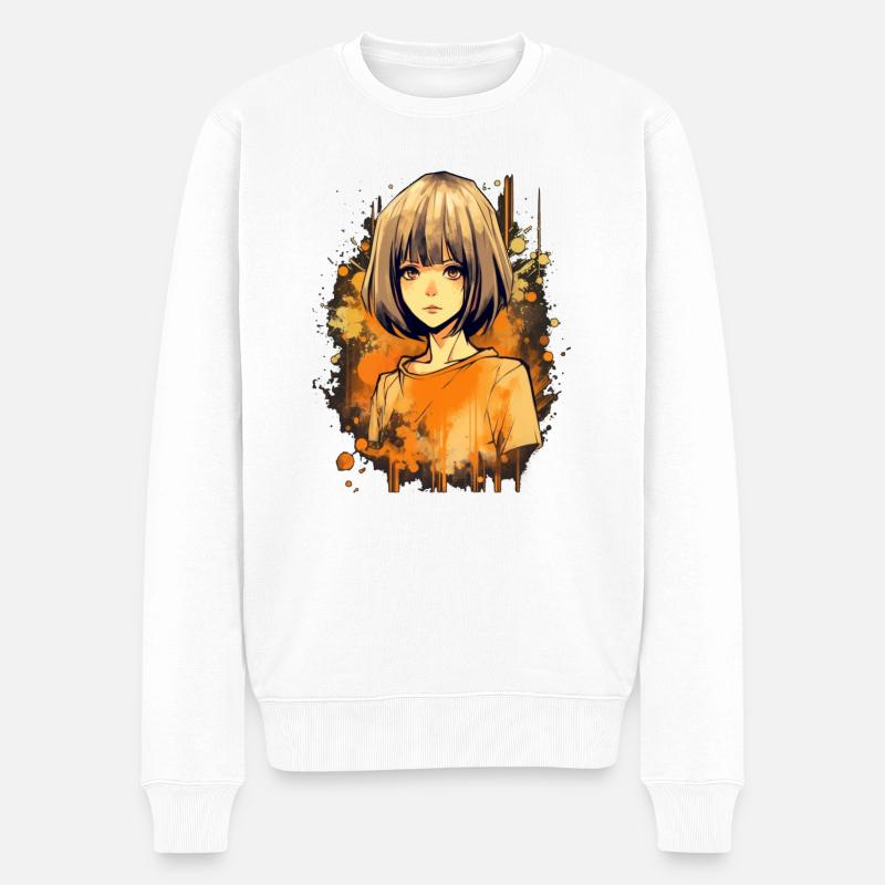 Anime Girl - Männer Premium Bio Pullover - Weiß